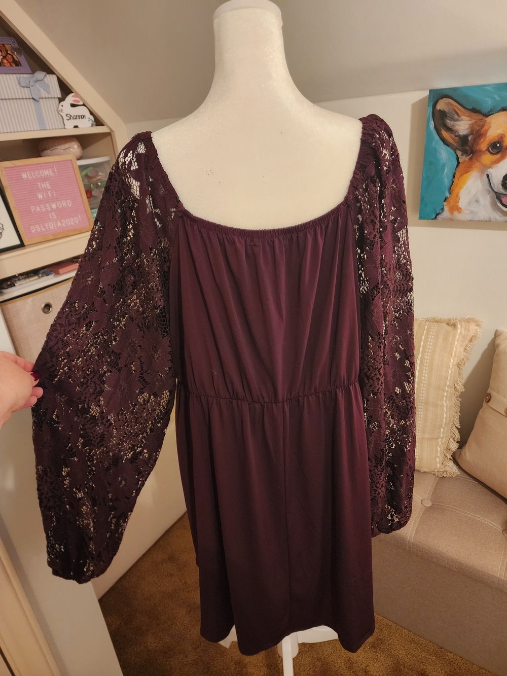 Maurices Plum Lace-Sleeve Square Neck Dress - Picture 2 of 7